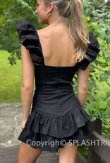 Solid Ruffle Shoulder Tiered Mini Dress