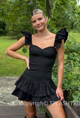 Solid Ruffle Shoulder Tiered Mini Dress