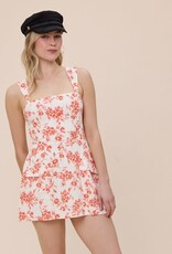 Vibrant Floral Double Pocket Square Neck Mini Dress