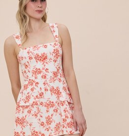 Vibrant Floral Double Pocket Square Neck Mini Dress
