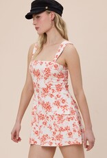 Vibrant Floral Double Pocket Square Neck Mini Dress