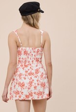 Vibrant Floral Double Pocket Square Neck Mini Dress