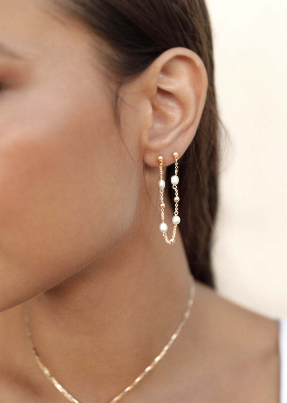 Double Piercing Freshwater Pearl Earring G