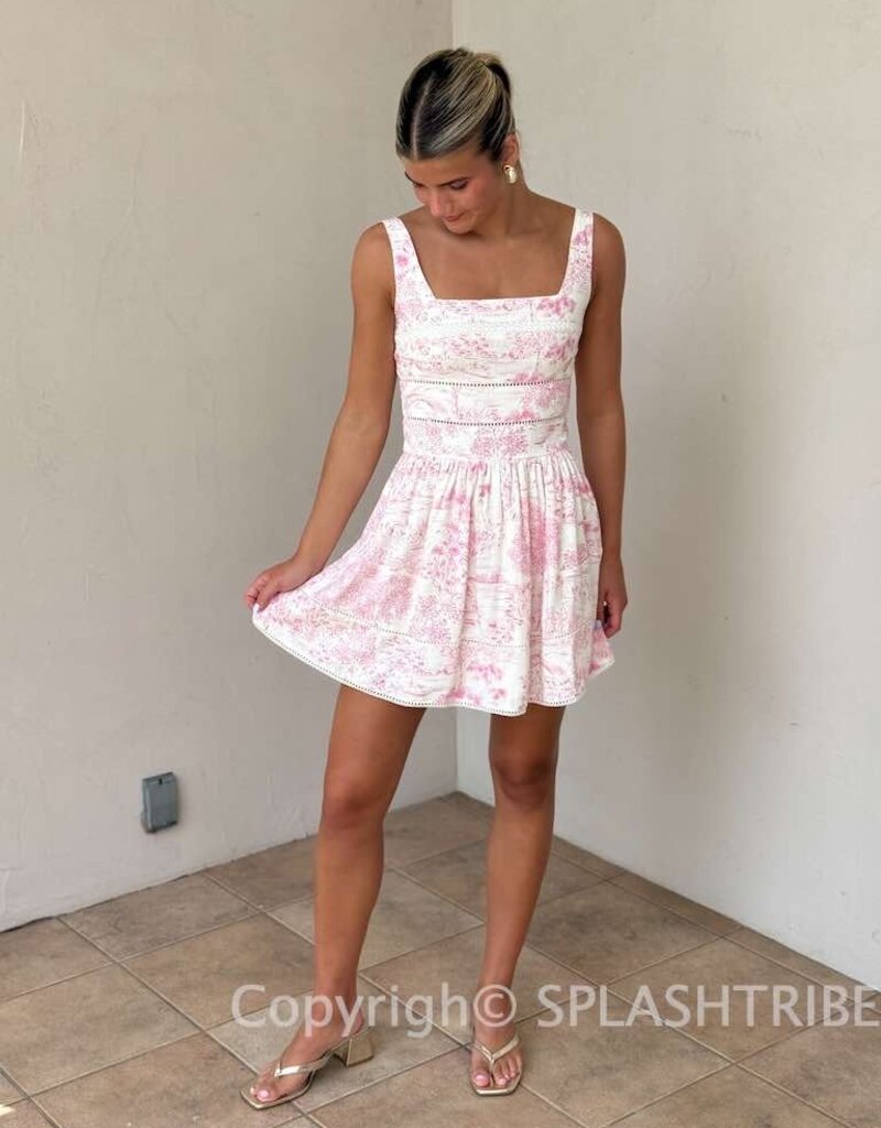 Toile Square Neck Mini Dress