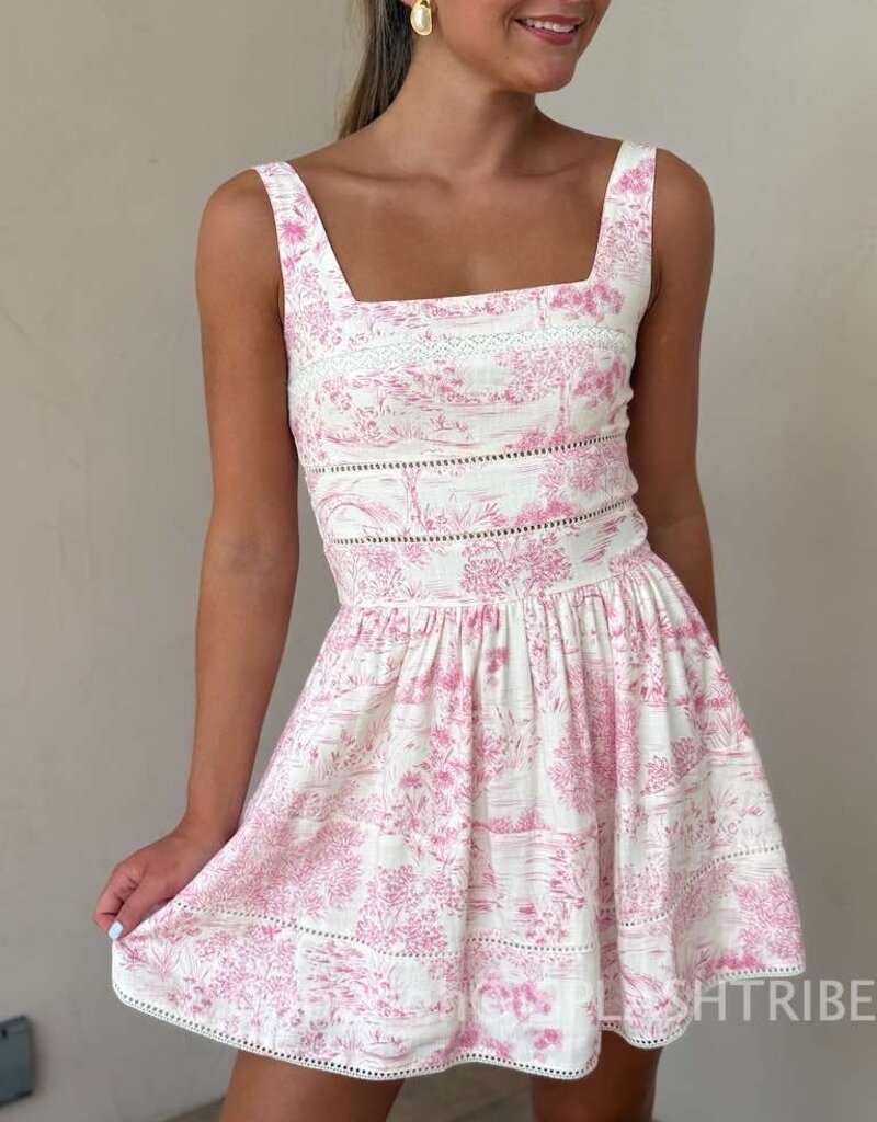 Toile Square Neck Mini Dress