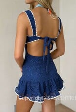 Lace Mini Dress With Open Back And Bow Tie