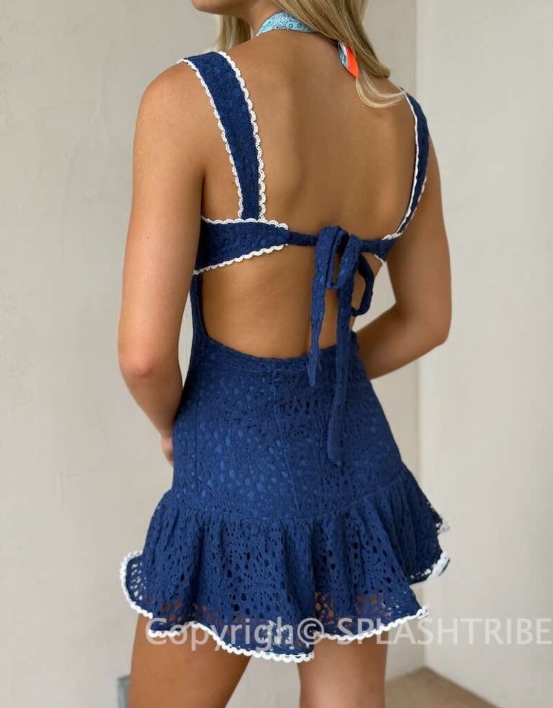 Lace Mini Dress With Open Back And Bow Tie