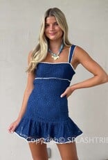 Lace Mini Dress With Open Back And Bow Tie