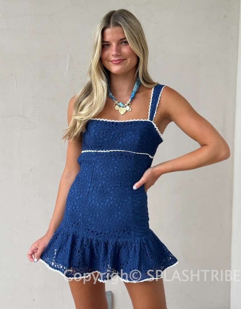Lace Mini Dress With Open Back And Bow Tie