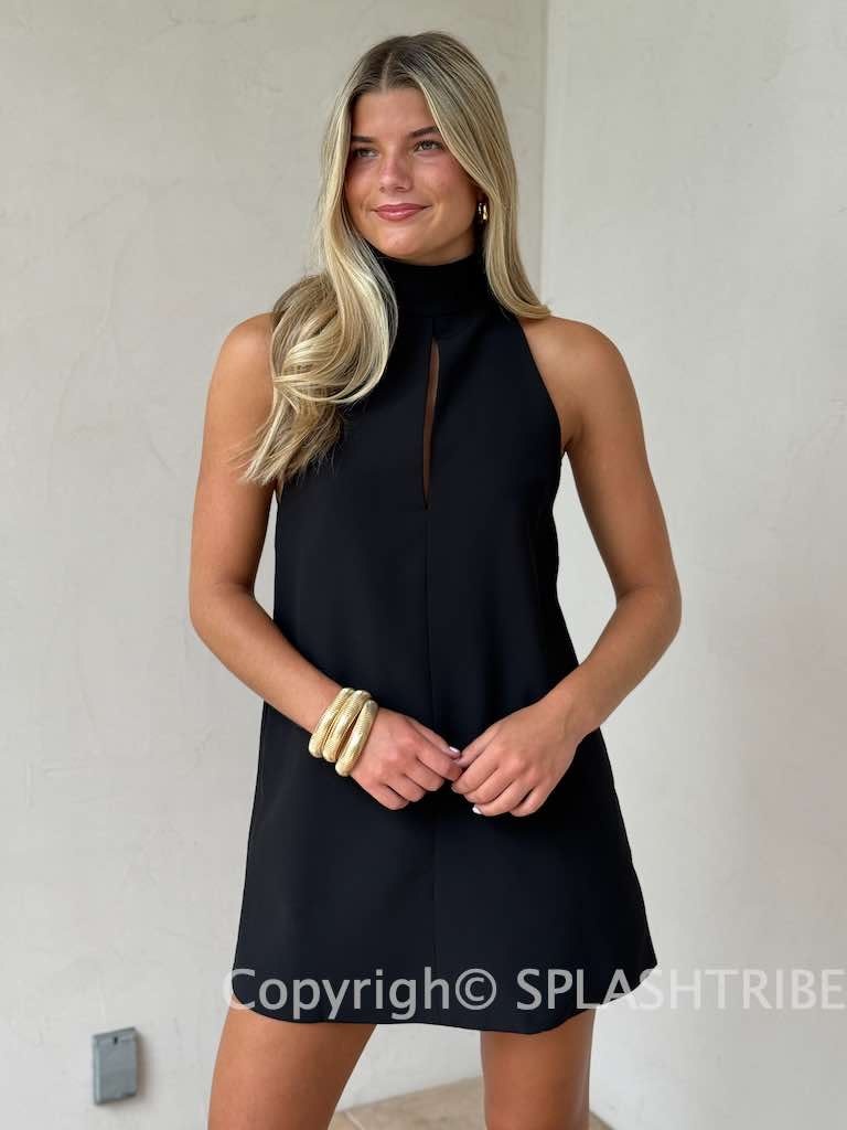black high neck mini dress Ramy Brook Sam Halter in Embrace your fashion Sylvia Snatched High Neck Mini