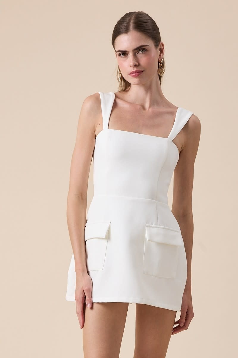 Vibrant Solid Double Pocket Square Neck Mini Dress - SPLASH