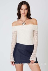 Off Shoulder Sheer Long Sleeves Lace Top