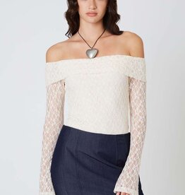 Off Shoulder Sheer Long Sleeves Lace Top