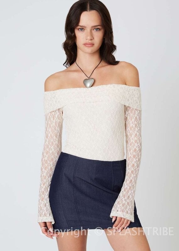 Off Shoulder Sheer Long Sleeves Lace Top