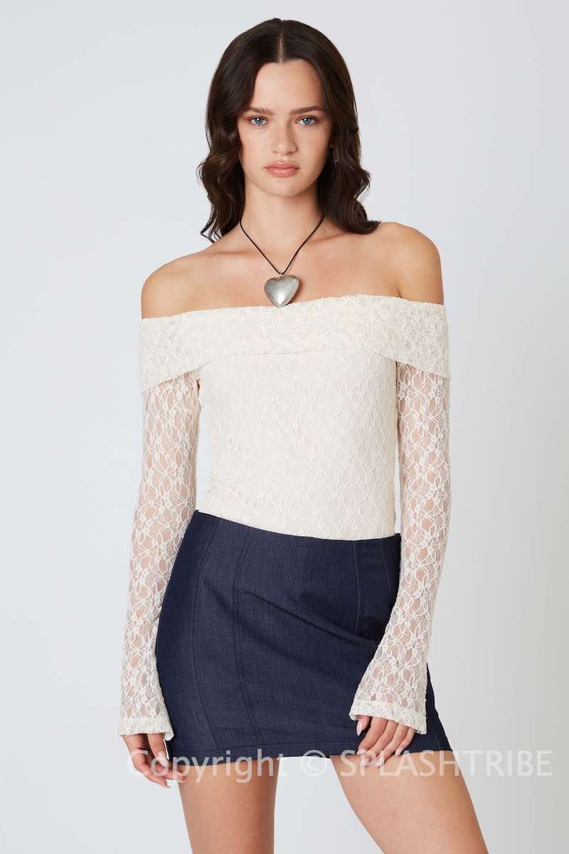 【EEUN】Lace off shoulder shirring ops SHEIN Off Shoulder Ruched Bust Lace Up Knot Top ⋆ Women's Store