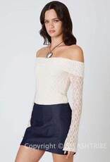 Off Shoulder Sheer Long Sleeves Lace Top