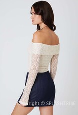 Off Shoulder Sheer Long Sleeves Lace Top