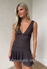 Mesh Wide Strap Ruched Mini Dress