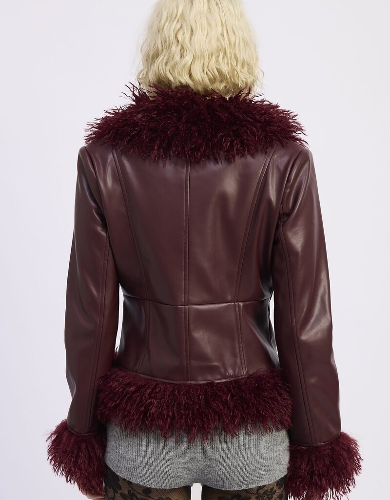 Fur and Faux Leather Mixed Media Jacket