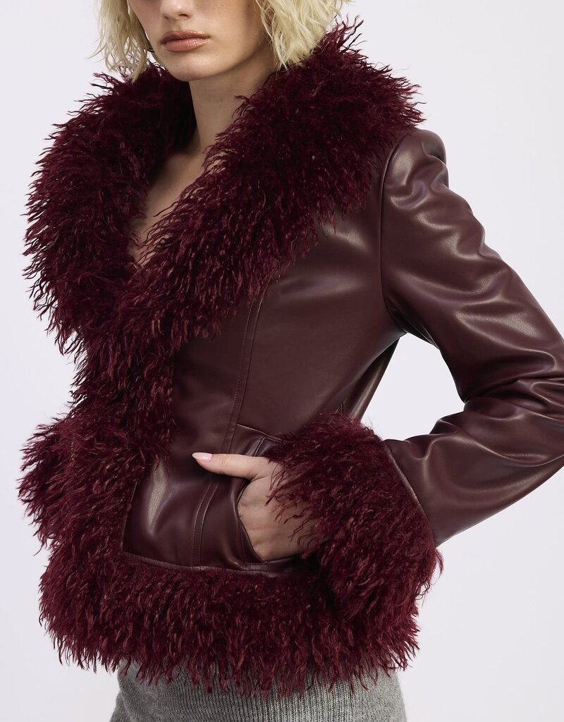 Fur and Faux Leather Mixed Media Jacket
