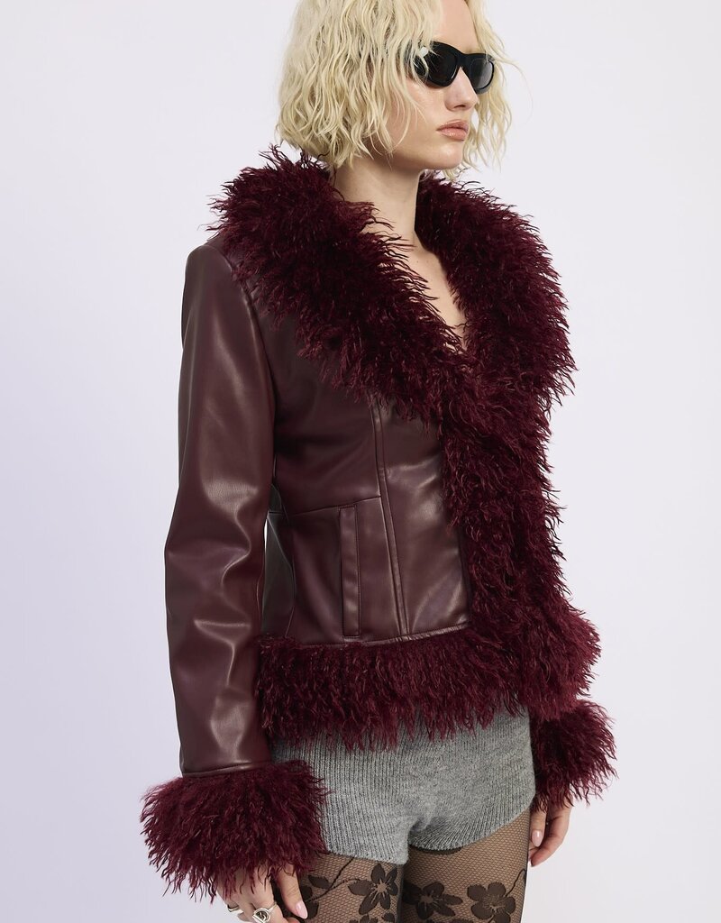 Fur and Faux Leather Mixed Media Jacket