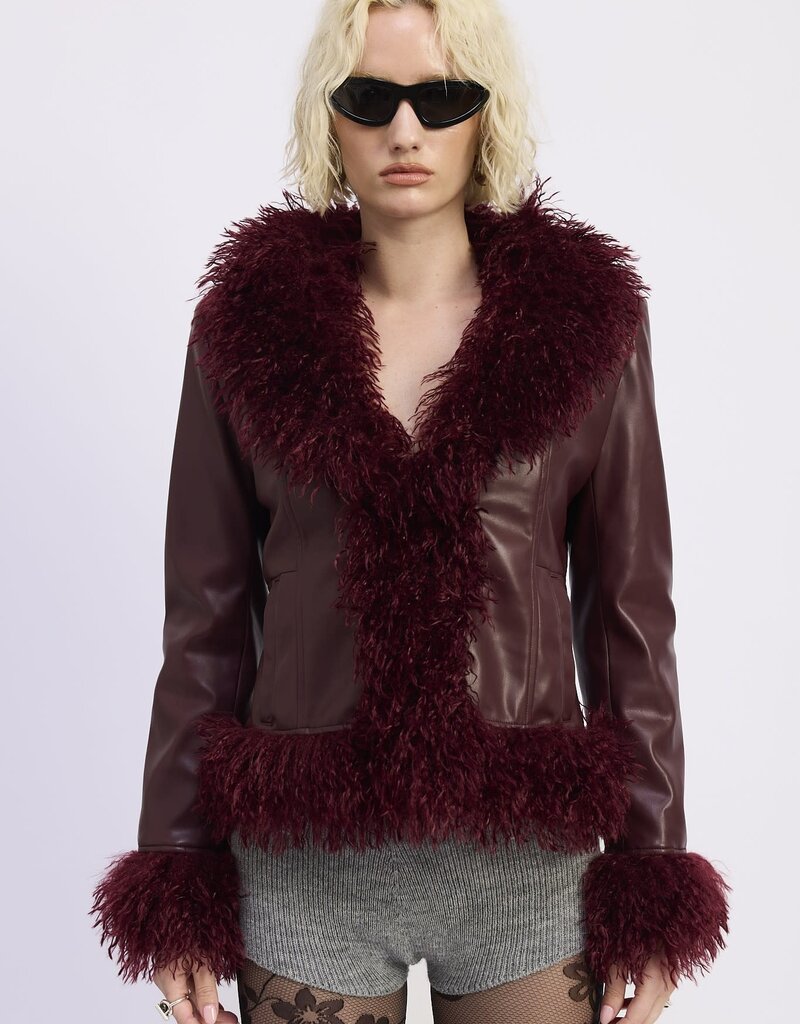 Fur and Faux Leather Mixed Media Jacket