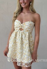 Lucy In The Sky Floral Shimmer Cutout Babydoll Mini Dress