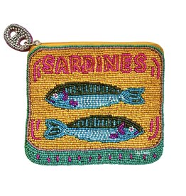 Sardines Seed Bead Coin Purse Yellow Blue
