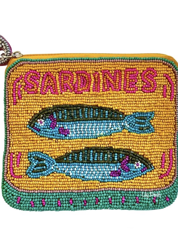 Sardines Seed Bead Coin Purse Yellow Blue