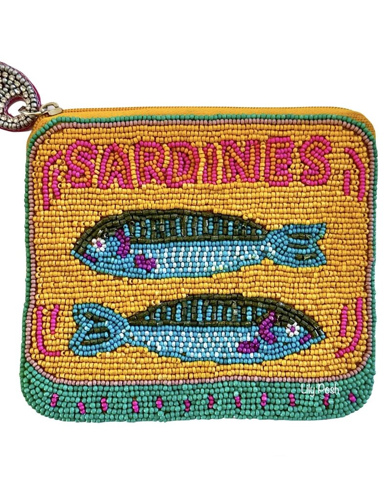 Sardines Seed Bead Coin Purse Yellow Blue
