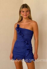Lucy In The Sky Shimmer Ruched Ruffle One Shoulder Mini Dress