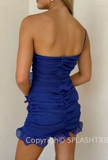 Lucy In The Sky Shimmer Ruched Ruffle One Shoulder Mini Dress
