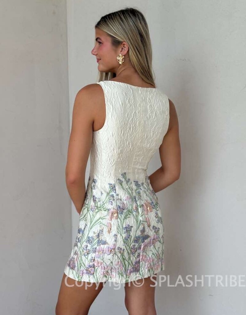 Jacquard Floral Sleeveless Mini Dress