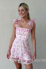 Lucy In The Sky Shimmer Pink Floral Mini Dress