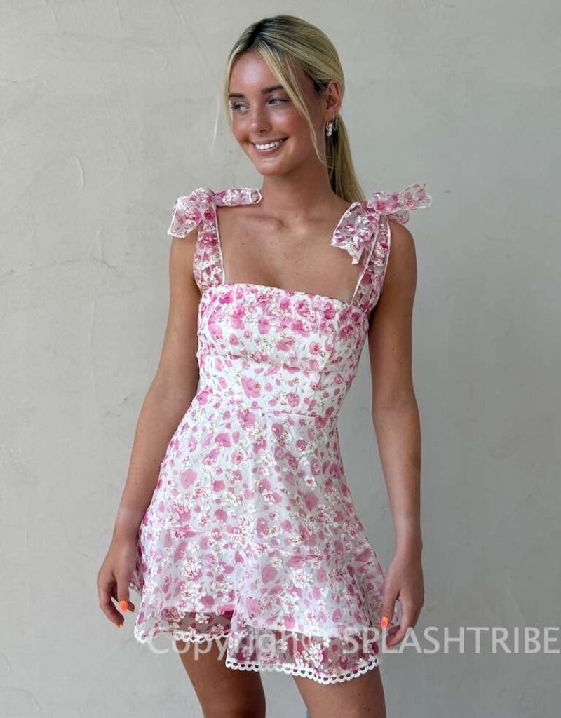 Lucy In The Sky Shimmer Pink Floral Mini Dress
