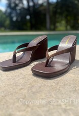 Square Toe Thong Strap Wedge Heel Sandals