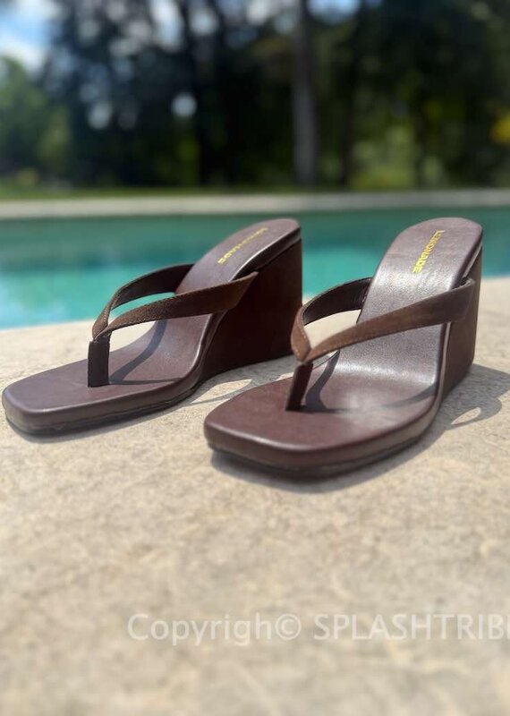 Square Toe Thong Strap Wedge Heel Sandals