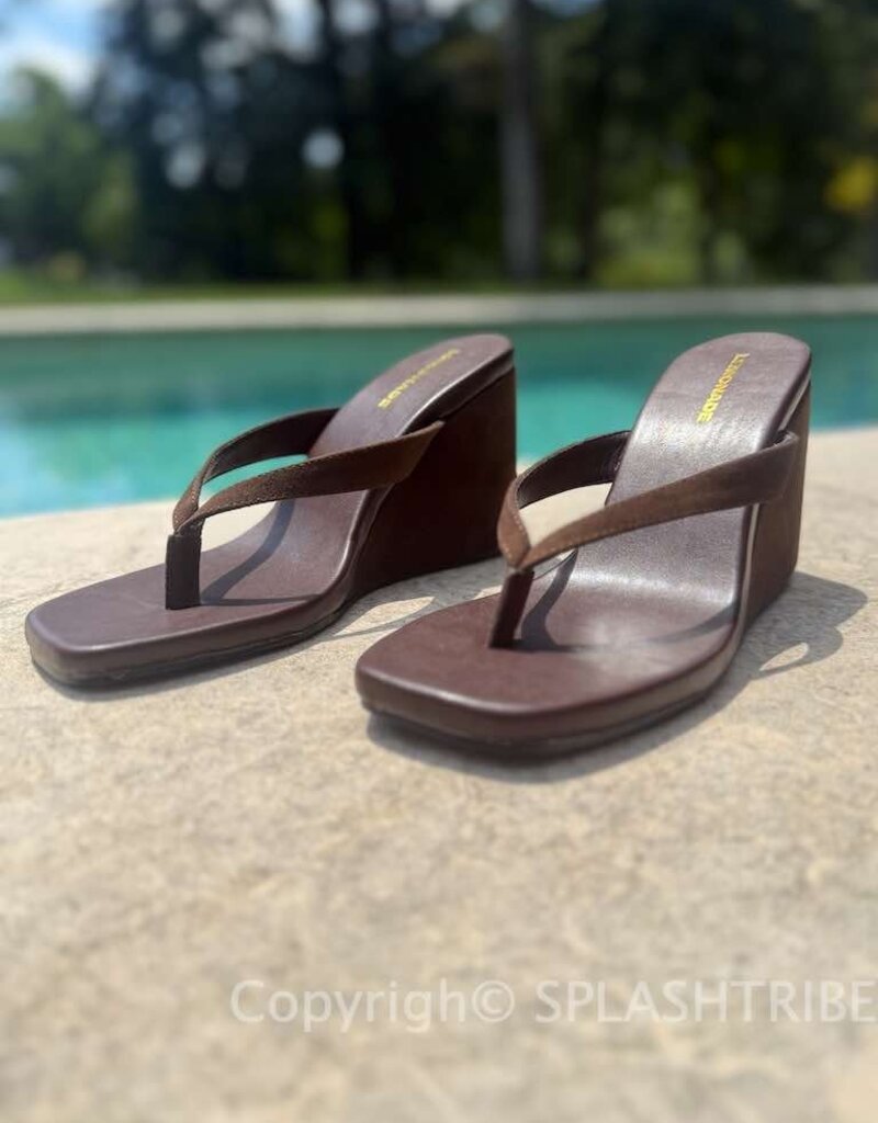 Square Toe Thong Strap Wedge Heel Sandals