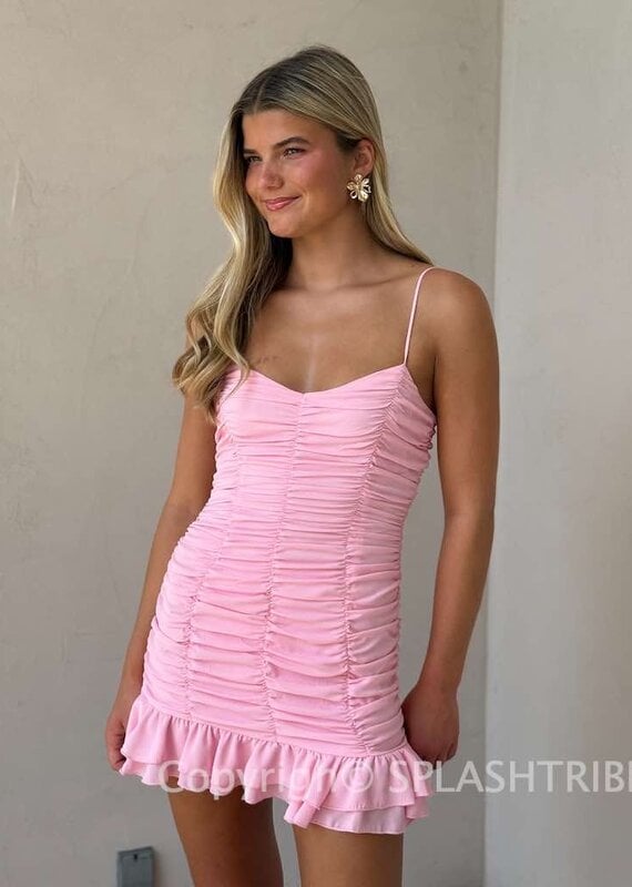 Lucy In The Sky Cami Strap Ruched Bodycon Mini Dress
