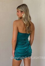 Lucy In The Sky Satin Bow Ruched Strapless Mini Dress