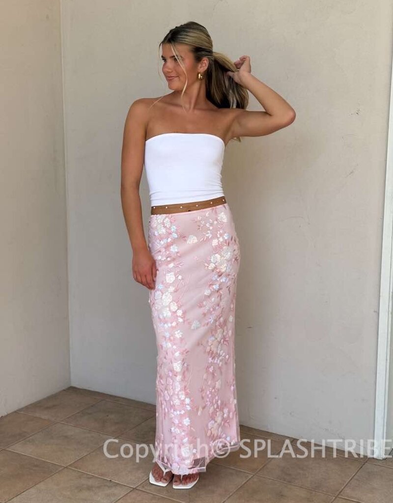 Lucy In The Sky Sequin Floral Mesh Maxi Skirt