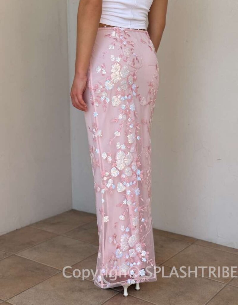 Lucy In The Sky Sequin Floral Mesh Maxi Skirt