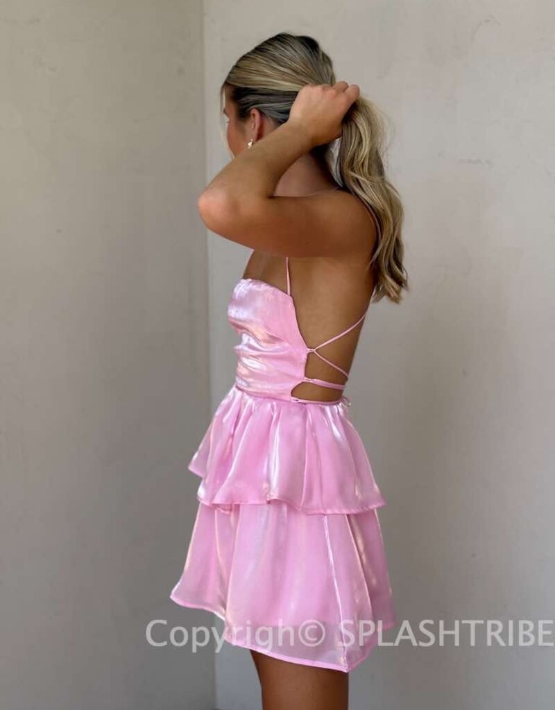 Lucy In The Sky Shimmer Lace Up Mini Dress