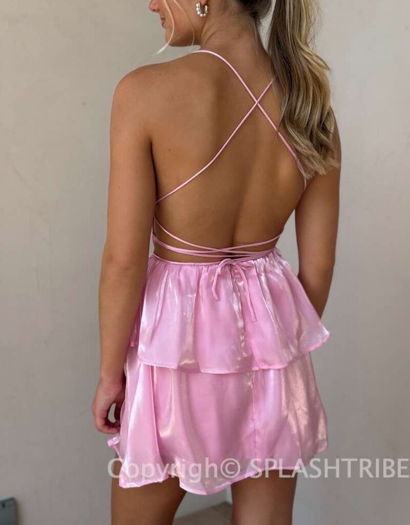 Lucy In The Sky Shimmer Lace Up Mini Dress