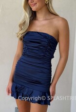 Lucy In The Sky Strapless Satin Ruched Bodycon Mini Dress