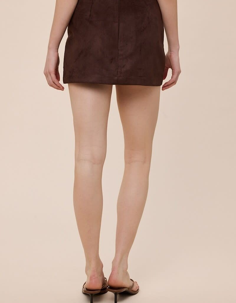 Faux Suede Side Slit Mini Skort
