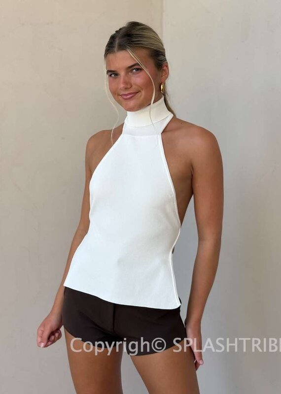 Open Back Halter Turtleneck Top