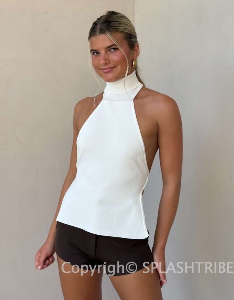 Open Back Halter Turtleneck Top