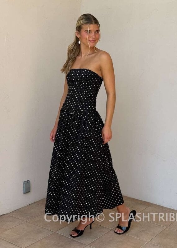 Polka Dot Strapless Maxi Dress