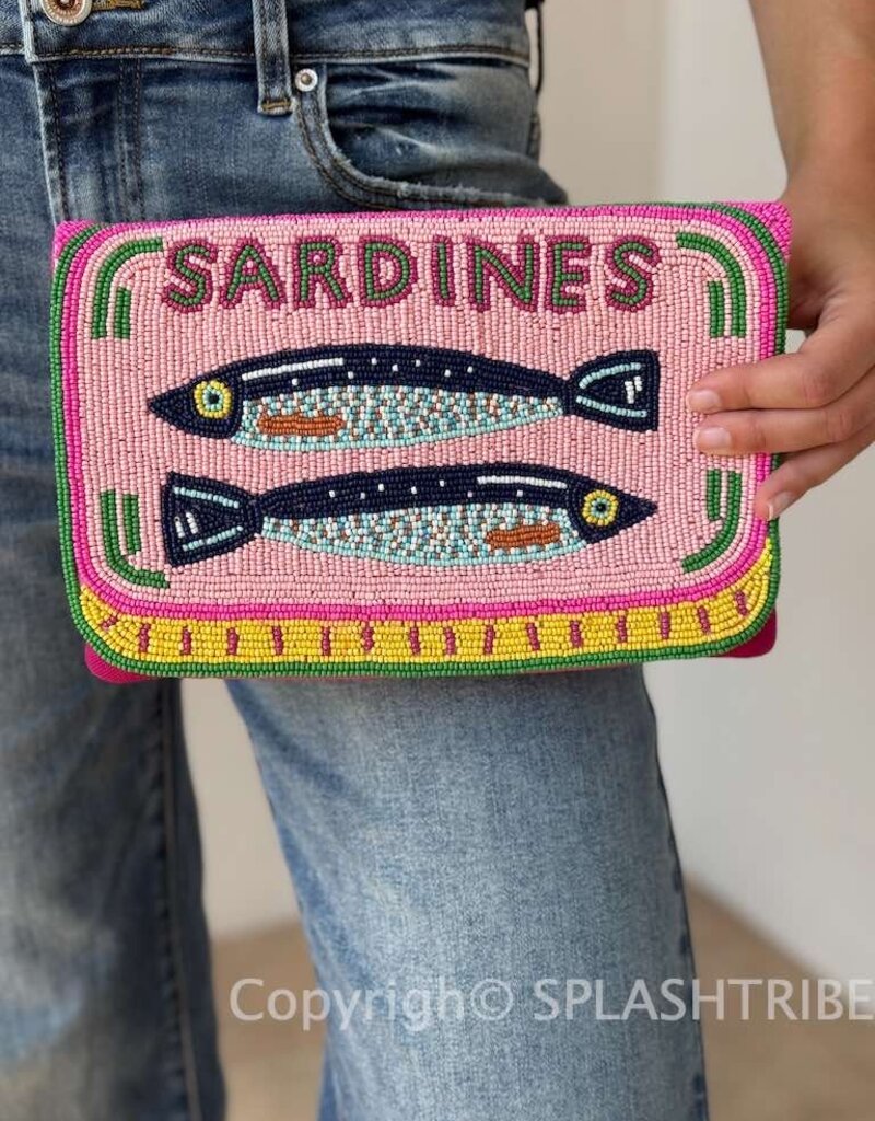 Sardines Seed Bead Clutch Crossbody Purse